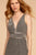 Elizabeth K - GL2503 Embellished Deep V-neck Sheath Dress In Silver