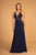 Elizabeth K - GL2503 Embellished Deep V-neck Sheath Dress In Blue