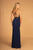Elizabeth K - GL2503 Embellished Deep V-neck Sheath Dress In Blue