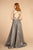 Elizabeth K - GL2504 Pleated Plunging Bodice Glitter Long Gown In Gray