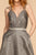 Elizabeth K - GL2504 Pleated Plunging Bodice Glitter Long Gown In Gray