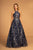 Elizabeth K - GL2508 Glitter Print Illusion Paneled Halter Gown In Blue