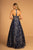Elizabeth K - GL2508 Glitter Print Illusion Paneled Halter Gown In Blue