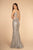 Elizabeth K - GL2509 Jeweled Halter Strap Glitter Long Gown In Silver
