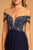 Elizabeth K - GL2527 Jeweled Bodice Plunging Off Shoulder Gown In Blue