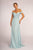 Elizabeth K - GL2550 Pleated Off-Shoulder Chiffon A-line Dress In Silver and Blue