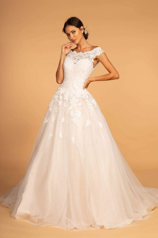Elizabeth K Bridal - GL2596 Scalloped Bateau Neck Lace Ballgown In White