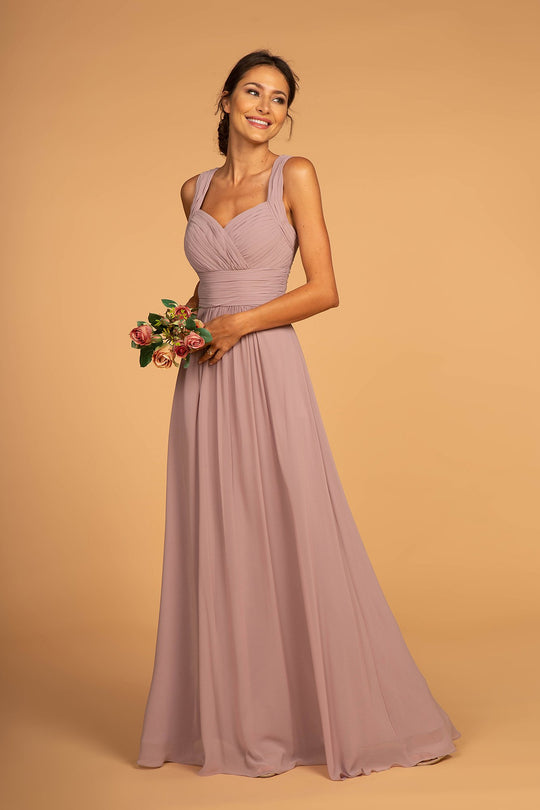 Elizabeth K - GL2608 Sleeveless Ruched-Bodice A-Line Chiffon Gown In Neutral and Purple
