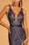 Elizabeth K - GL2646 Embellished Deep V-neck Trumpet Dress In Blue