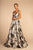 Elizabeth K - GL2657 Floral Print Deep V-neck A-line Dress In Silver