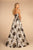 Elizabeth K - GL2657 Floral Print Deep V-neck A-line Dress In Silver