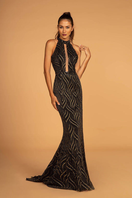 Elizabeth K - GL2659 Embellished High Halter Mermaid Dress In Black