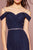 Elizabeth K - GL2665 Surplice Off Shoulder High Slit Gown In Blue