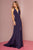 Elizabeth K - GL2668 Plunging Halter Dress with Slit In Blue