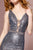 Elizabeth K - GL2678 Embellished Deep V-neck Mermaid Dress In Gray