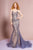 Elizabeth K - GL2679 Bedazzled V-neck Tulle Mermaid Dress In Gray