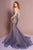 Elizabeth K - GL2679 Bedazzled V-neck Tulle Mermaid Dress In Gray