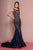 Elizabeth K - GL2685 Lace Bateau Mermaid Dress With Train In Blue