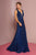 Elizabeth K - Pleated Deep V-Neck A-line Dress GL2687 In Blue