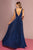 Elizabeth K - GL2687 Deep V-neck Pleated A-line Dress In Blue
