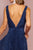 Elizabeth K - GL2687 Deep V-neck Pleated A-line Dress In Blue