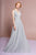 Elizabeth K - GL2687 Deep V-neck Pleated A-line Dress In Silver