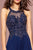 Elizabeth K - GL2690 Illusion Embroidery Appliqued A-Line Dress In Blue