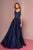 Elizabeth K - GL2692 Embroidered V-Neck A-Line Dress In Blue
