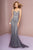 Elizabeth K - GL2700 Embellished Plunging V-neck Trumpet Dress In Silver and Gray