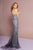Elizabeth K - GL2700 Embellished Plunging V-neck Trumpet Dress In Silver and Gray