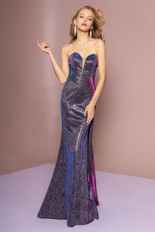 Elizabeth K - GL2703 Glitter Crepe Deep Sweetheart Trumpet Dress In Purple