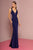 Elizabeth K - GL2704 Glitter Crepe Deep V-neck Trumpet Dress In Blue
