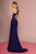 Elizabeth K - GL2704 Glitter Crepe Deep V-neck Trumpet Dress In Blue
