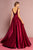 Elizabeth K - GL2705 Embellished Deep V-neck Satin A-line Dress In Red