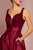 Elizabeth K - GL2705 Embellished Deep V-neck Satin A-line Dress In Red