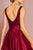 Elizabeth K - GL2705 Embellished Deep V-neck Satin A-line Dress In Red