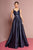 Elizabeth K - GL2705 Embellished Deep V-neck Satin A-line Dress In Blue