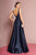 Elizabeth K - GL2705 Embellished Deep V-neck Satin A-line Dress In Blue