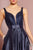 Elizabeth K - GL2705 Embellished Deep V-neck Satin A-line Dress In Blue