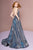 Elizabeth K - GL2707 Glitter Crepe Halter A-line Gown In Blue and Silver
