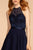 Elizabeth K - GS1621 Illusion Halter Jewel Ornate A-Line Dress In Blue