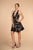 Elizabeth K - GS1629 Printed Halter V-neck Embellished A-line Dress In Black