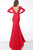 Jovani - 65520 Draped Bodice V Neck Stretch Glitter Evening Dress  In Red