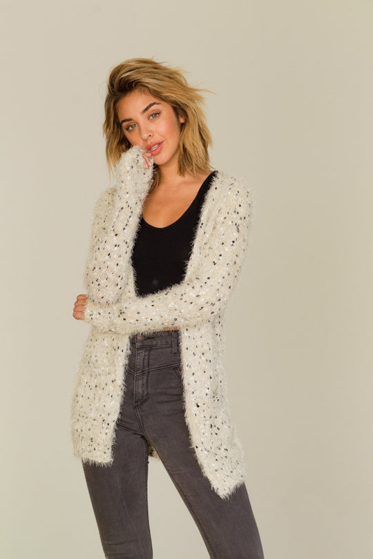 FUZZY CARDIGAN SWEATER