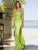 La Femme - 12690 Beaded Wide Straps V-Neck Satin Prom Dress in Green