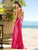 La Femme - 12690 Beaded Wide Straps V-Neck Satin Prom Dress in Pink
