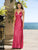 La Femme - 12690 Beaded Wide Straps V-Neck Satin Prom Dress in Pink