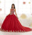 Quinceanera Collection - 26881 Gold Appliqued High Neck Ballgown in Red and Gold