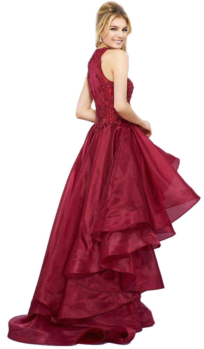 Bejeweled Lace Bodice High-Low Tulle Gown