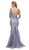 Cinderella Divine - 6481 Quarter Length Sleeves Beaded Lace V Neck Mermaid Gown In Blue